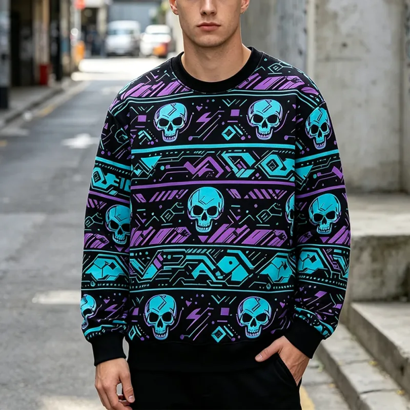 Mikina v gotickém stylu Skeleton Rose Potisk Pánské Retro Ležérní Pulovr s výstřihem Oblečení Harajuku Hip-hop Street Fashion Top — image 6