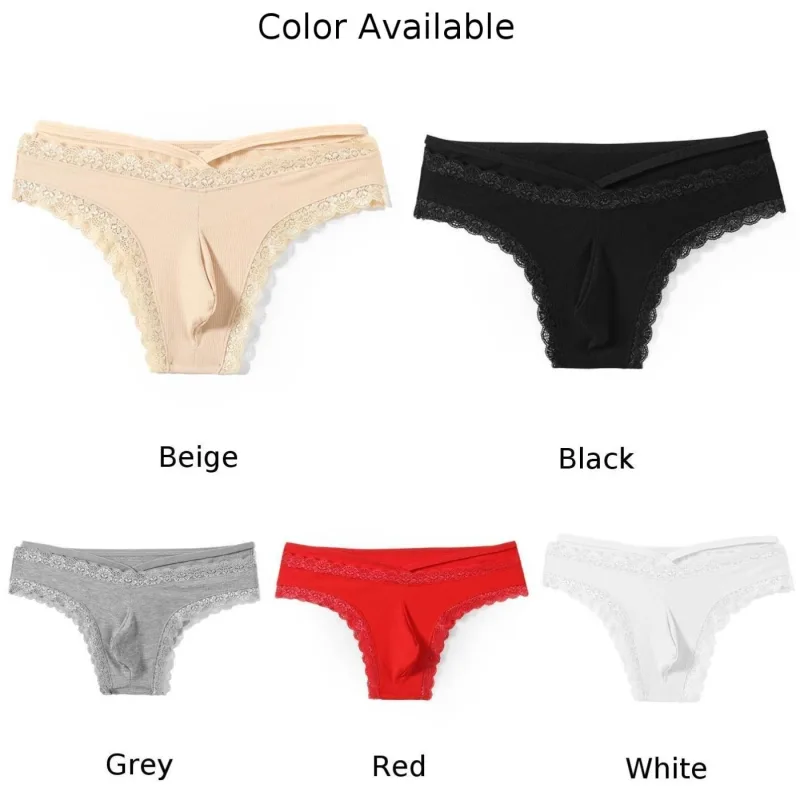Men Lace Rrim Sissy Gay Seamless Briefs Underwear Mid Waist Bulge Pouch Lingerie Solid Men's Lace Edge Lingerie — image 2