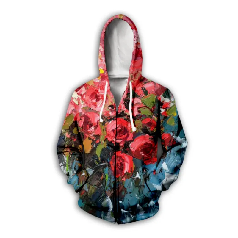 Flower Floral Pattern 3D Print Zipper Hoodies Men's Autumn Hooded Sweatshirts Oversized Streetwear Tracksuit Coat Man Clothing — image 4