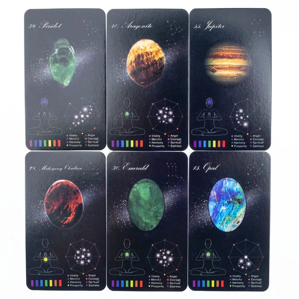 Crystals Healing Cards 60 lapos pakli Crystal Zodiac és Oracle kártyákkal a sorsjóslás próféciájához Családi parti társasjátékok — image 5