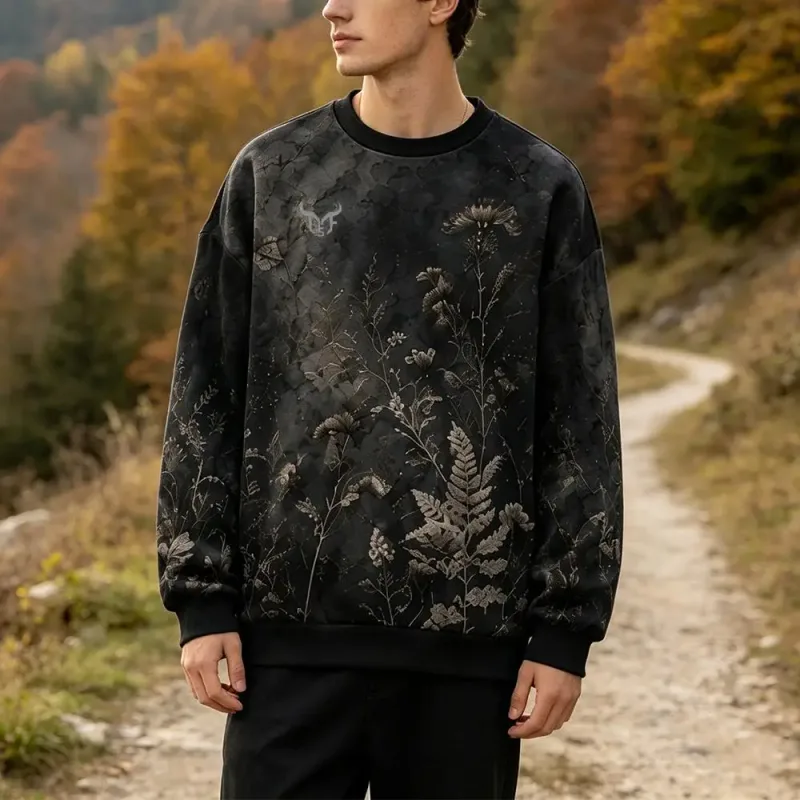 Dark Style Botanical Floral 3d Print Sweatshirt Men Women Street Vintage Casual Clothes Autumn Basic Long Sleeve Pullover Tops — image 7