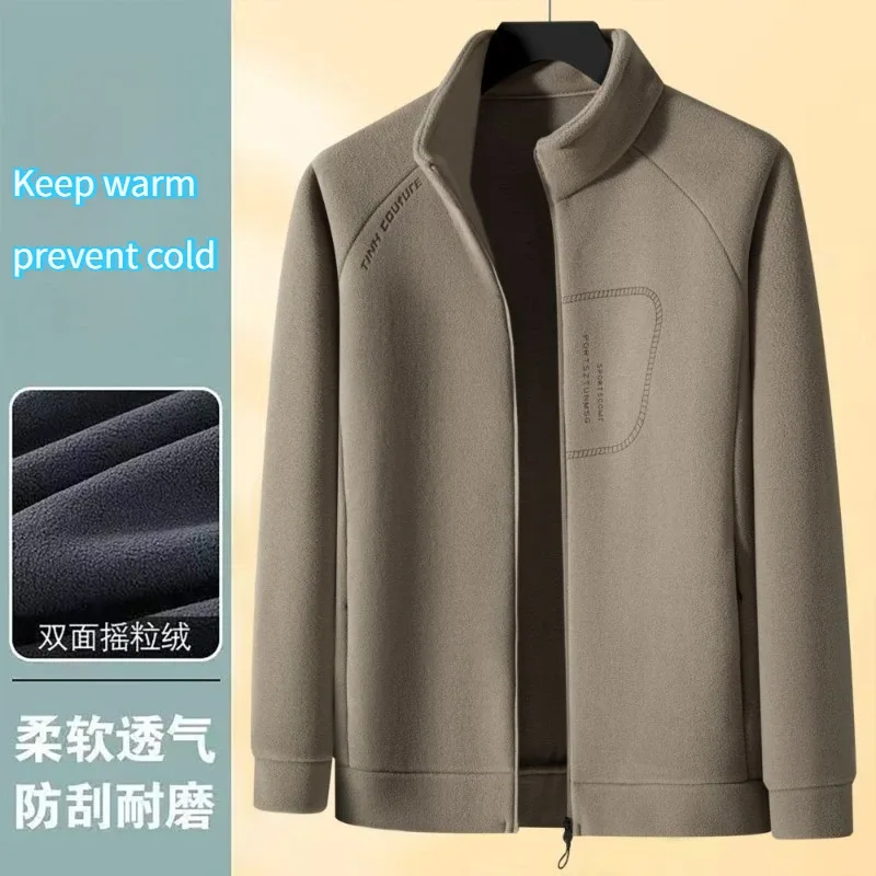 Men Double-sided Polar Fleece Hoodie Cardigan Solid Full Zip Warm Letter Print Casual Coats Thicken Sport Classic Sweatshirts — image 18