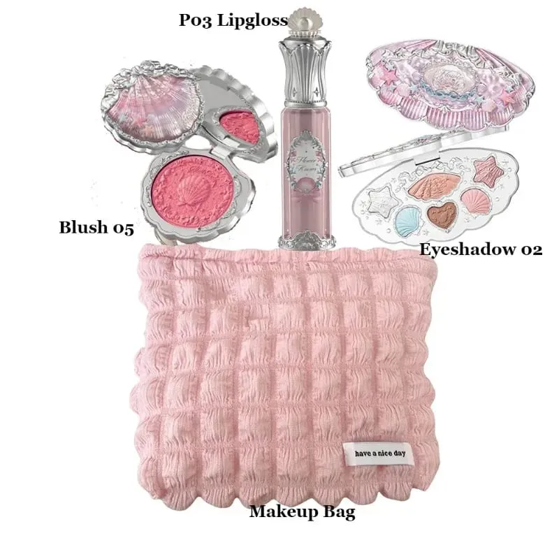 Flower Knows Makeup סט מלא צלליות בתולת ים מוארת ירח סומק מט וליפגלוס Flowerknows Kit תיק איפור לנשים