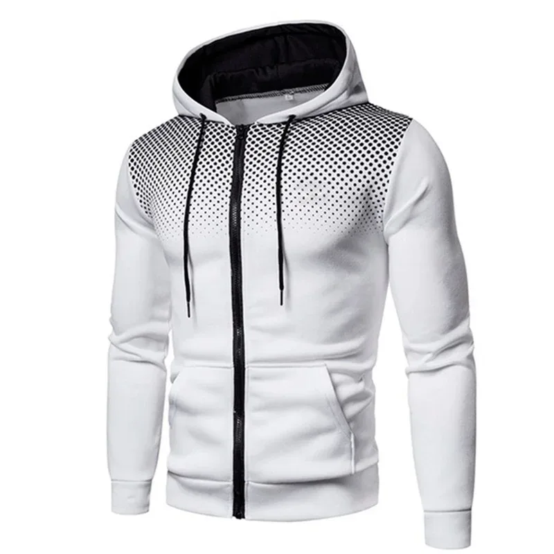 Men's Zip Up Hoodie Pocket Polka Pot Print Hooded Sweatshirt Sport Outdoor Casual Slim Fit Men Spring AutumnZipper Hoodie — image 8