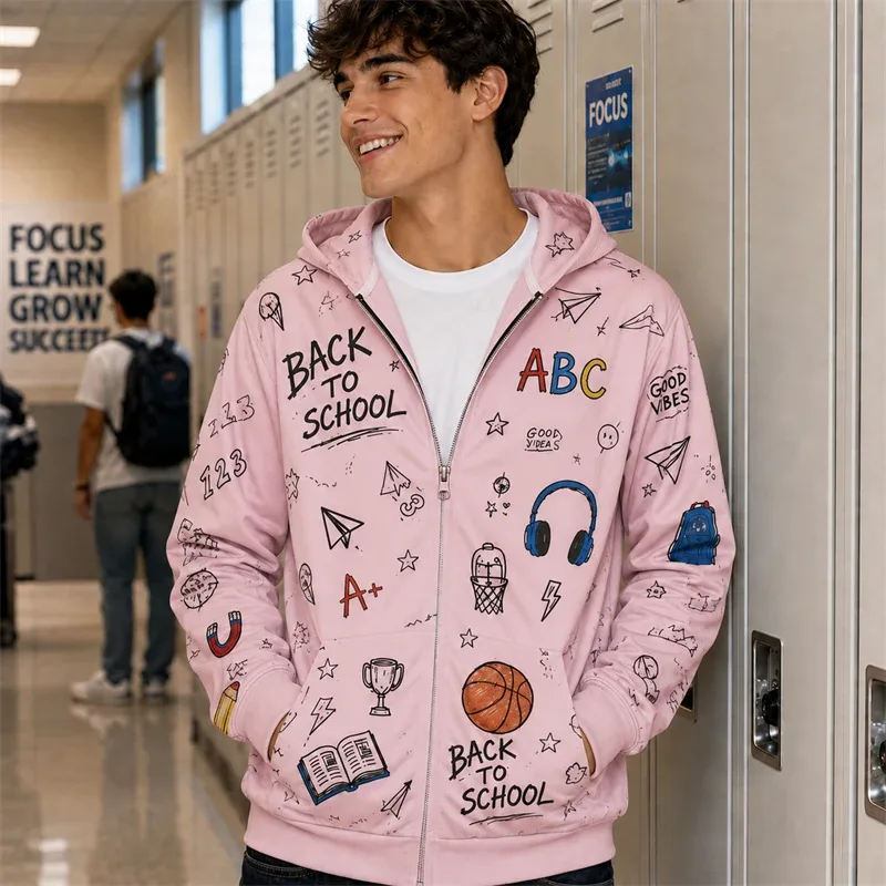 Zip Hoodie Men Back To School 3d Print A+ Graphic Basketball Book Pattern Hoodie New Y2k Gift Casual Street Hooded Sweatshirt — image 7