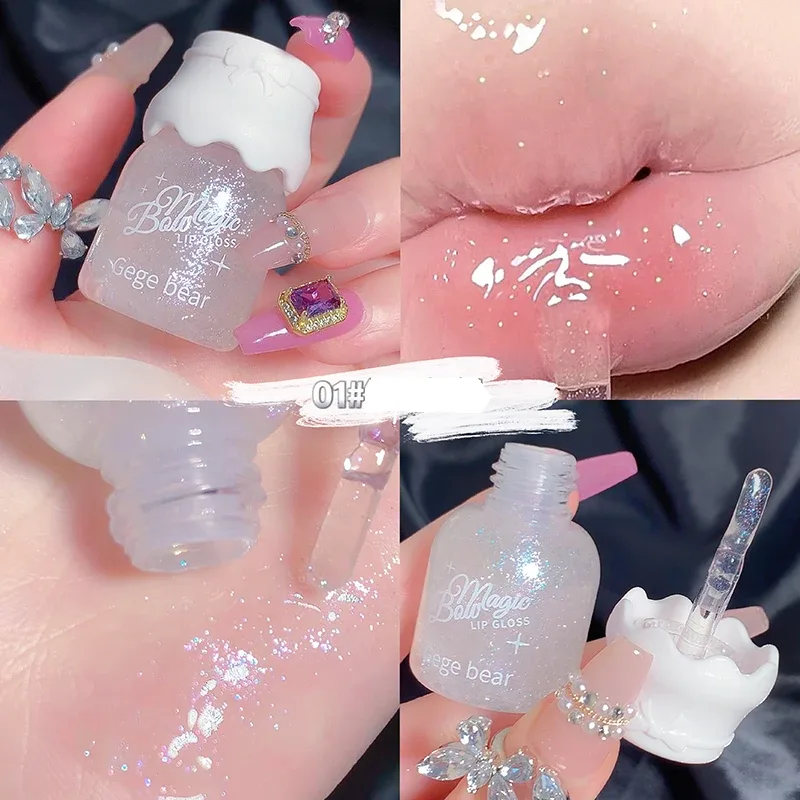 Gege Bear Butterfly Knot Lip Gloss Ενυδατικό Ενυδατικό Καθρέφτη Λάμψη Αφρώδη αντικολλητικό Κύπελλο Κραγιόν ομορφιάς Μακιγιάζ