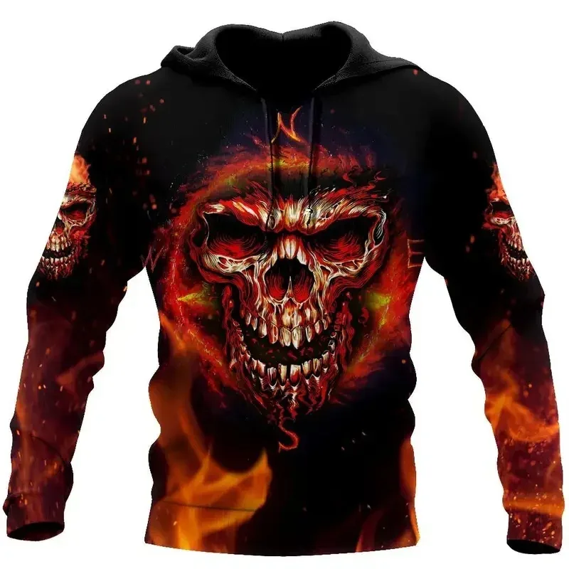 Men Hoodies 3D Print Horror Flaming Skull Graphic Fashion New Style Casual Pullover Personality Oversize Men Clothing Tops — image 12