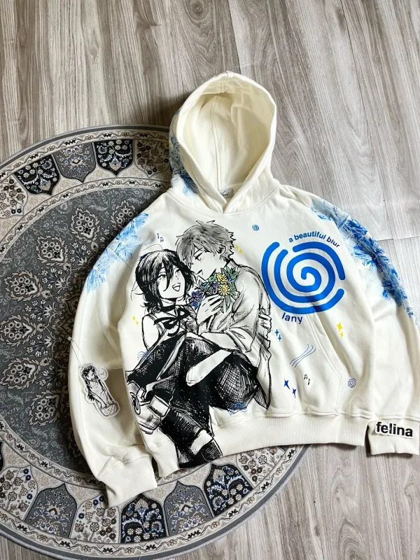 Denji and Reze Cotton Anime Hoodie Crew Neck Loose Summer Cotton Sweatshirt Harajuku Unisex Hoodies Oversized Men Clothing