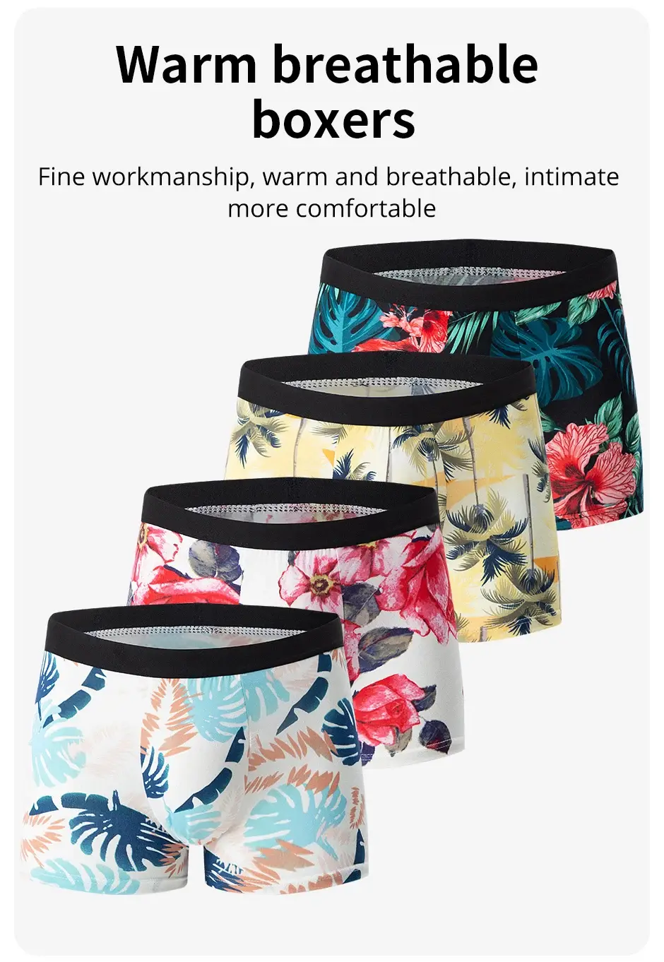 Cueca boxer masculina elegante e charmosa de 4 peças, confortável e respirável, boxers de virilha para adolescentes, roupa íntima plus size. 3256807037417234 — image 7