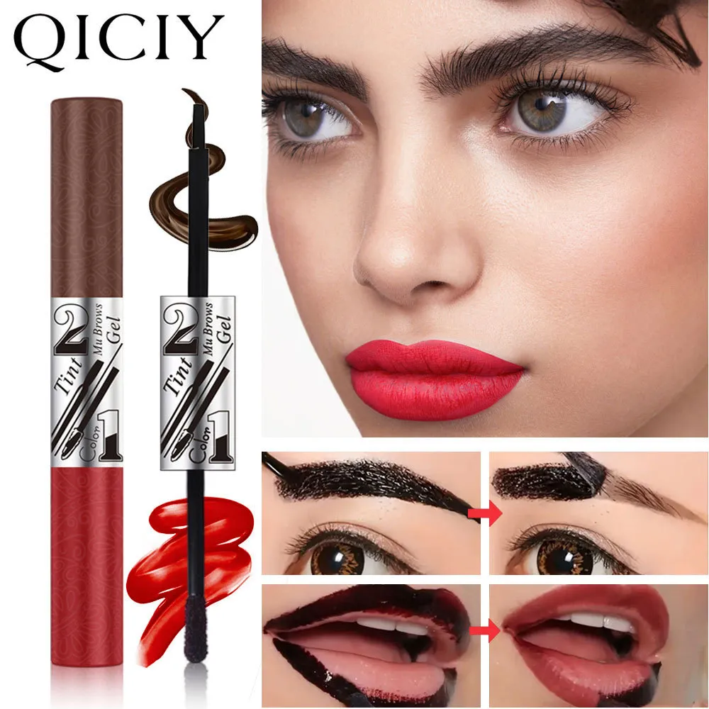 2in1 κραγιόν κραγιόν φρυδιών διπλής κεφαλής Tearable Lip Gloss Sexy Smooth Contour αδιάβροχο μακράς διαρκείας Lipgloss μακιγιάζ — image 2