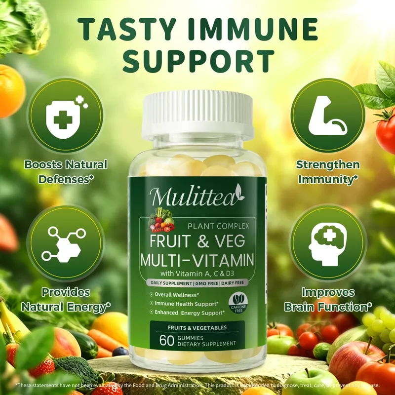 Mulittea Natural Vegetable & Fruit Gummies Anti-Constipation Detox Daily Fruit Help Digestion Multiple Vitamins Supplement — image 3