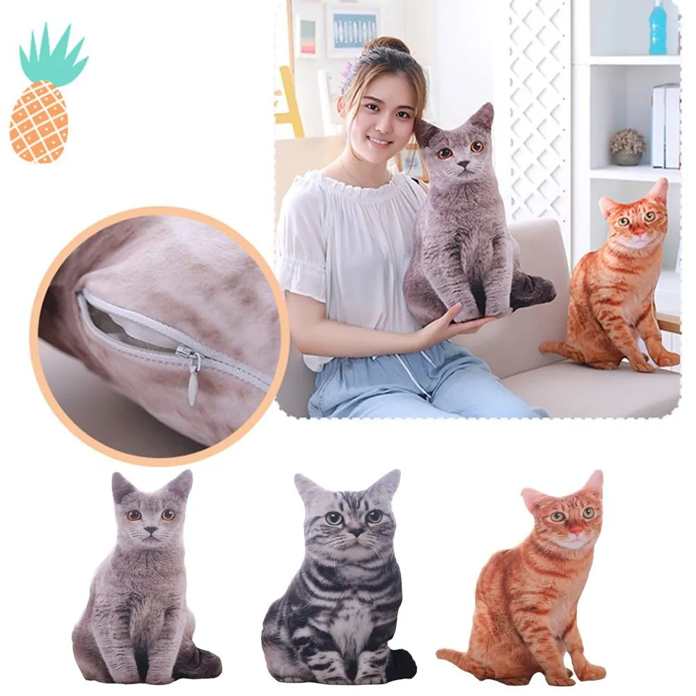 Plush Realistic 3D Cat Doll Soft Cartoon Simulation Cat Plushie Pillow Stuffed Kawaii Plush Animals Toy Cushion for Kids Girls — image 2