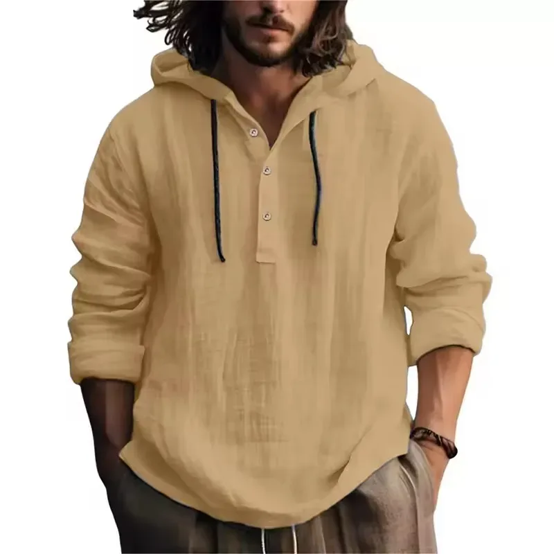 2024 Ny Casual Blus för män Bomull Linne Skjorta Lösa toppar Långärmad T-shirt Vår Höst Casual Herrskjortor