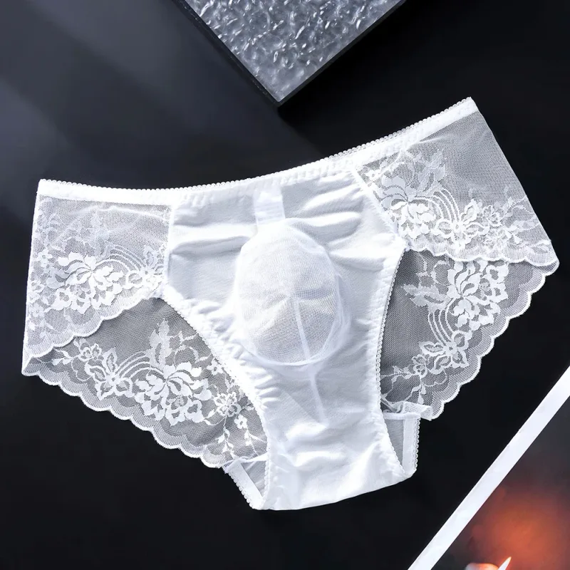 Cuecas masculinas de renda sem costura cuecas de seda gelada 3D bolsa com protuberância calcinha gay de cintura baixa — image 6