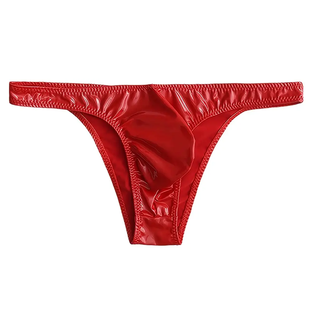 1pc Men Glossy Faux Leather Briefs Bulge Pouch Wide Waist Low Rise Underwear Erotic Lingerie Half-exposed Butt Gay Sissy Briefs