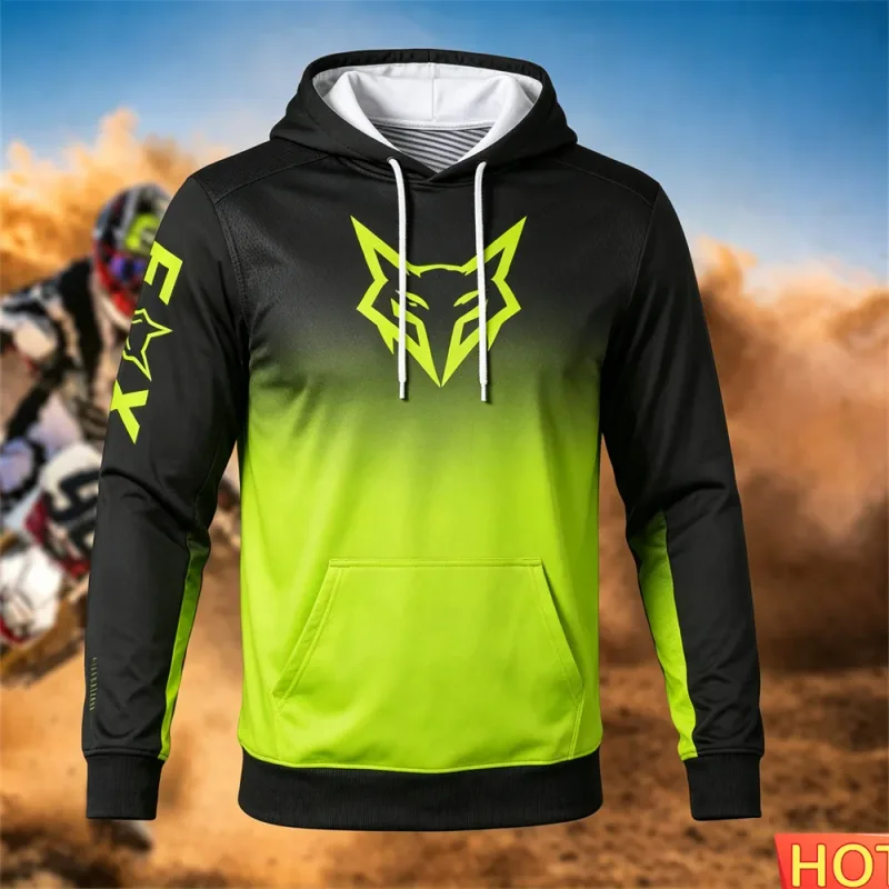 Outono/inverno moletom de corrida masculino ao ar livre ciclismo com capuz pulôver padrão de raposa bolso moletom esportivo motocicleta moletom com capuz — image 3