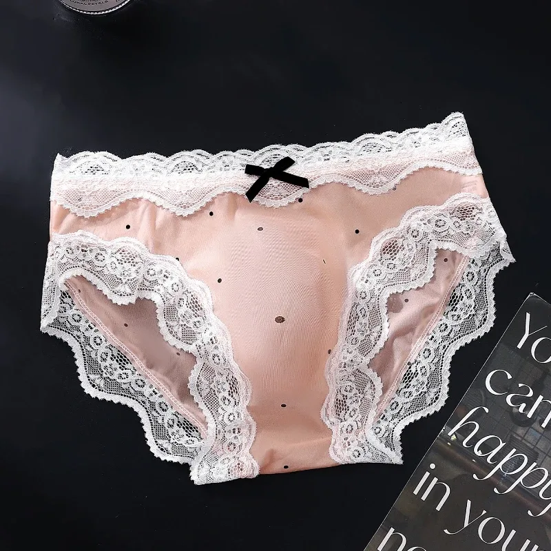 Men's Sexy Briefs Lace Edge Polka Dot Underwear Ice Silk Sissy Panties U Convex Pouch Underpants Seamless See Through Lingerie — image 7