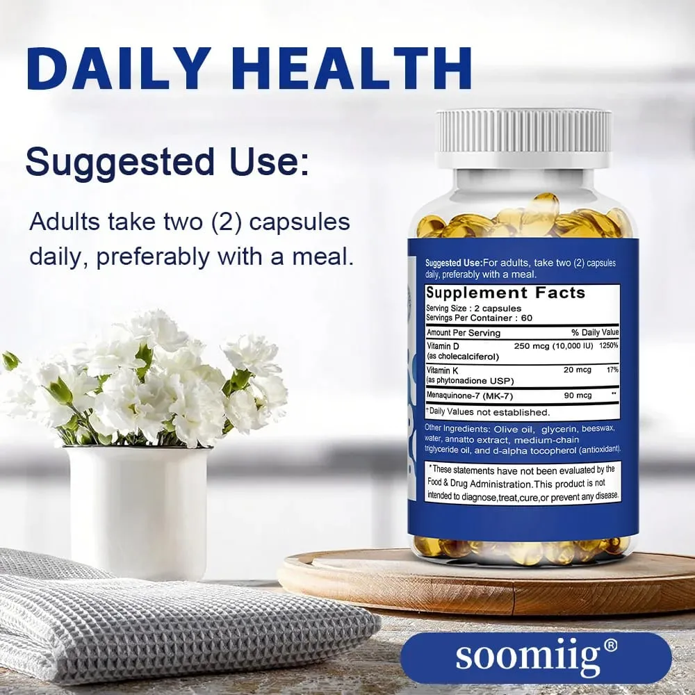 Vitamin D3 + K - Supplement for Immune Support Bone & Heart Health Vitamin D with MK-7 (Vitamin K2) Non-GMO Gluten-Free — image 6