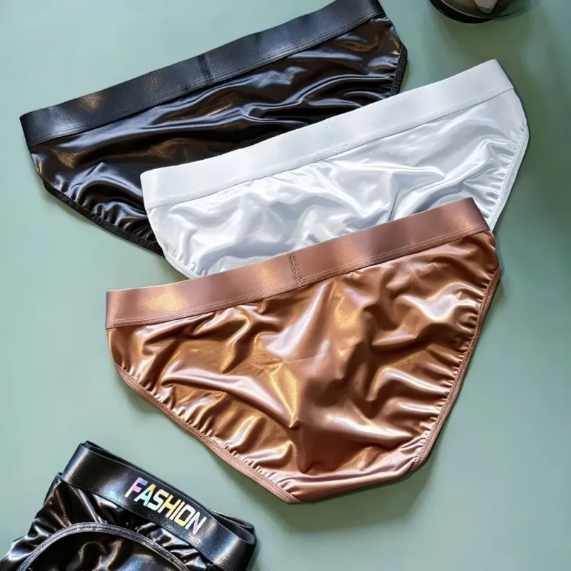Underwear Men's Triangle Panties Low Waist Ultra Smooth Satin Silky Briefs Lingerie Gradient Letter Glossy Underpants Daily Wear — image 10