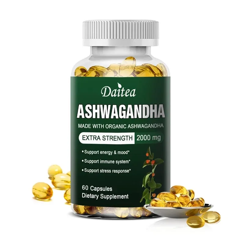 Daitea Organic Ashwagandha Extract Capsules 2000mg for Mood Sleep Energy Support - Antioxidant Supplement