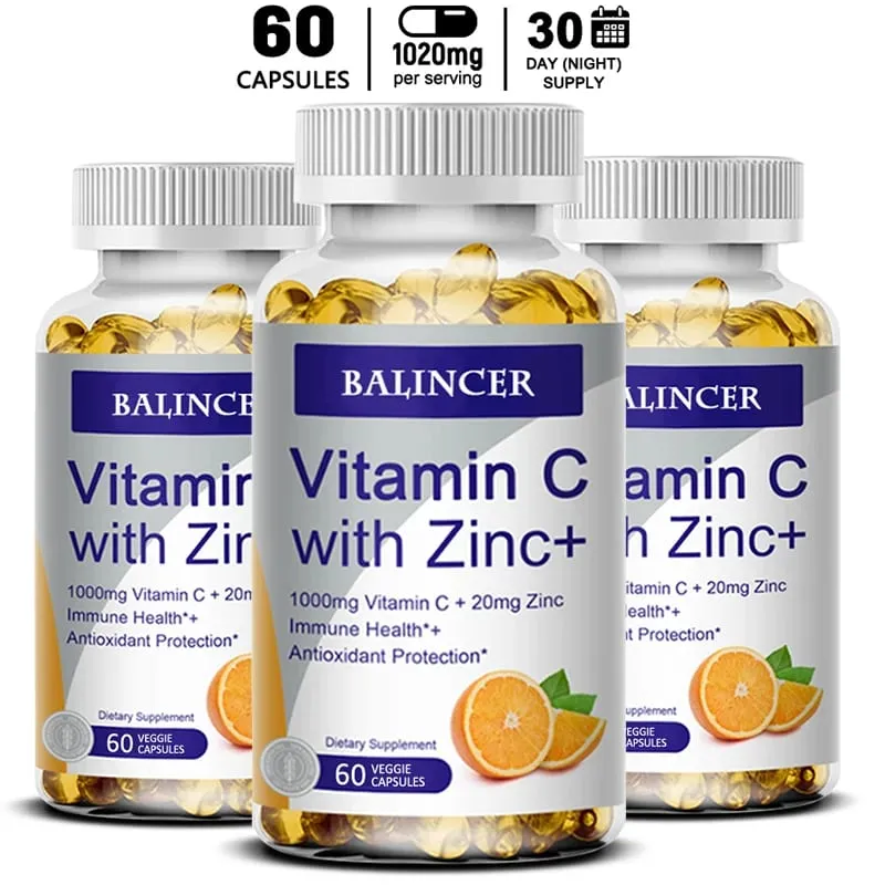 Vitamin C with Zinc Bioavailable Ascorbic Acid Zinc Oxide Non-GMO and Gluten-Free Supplement