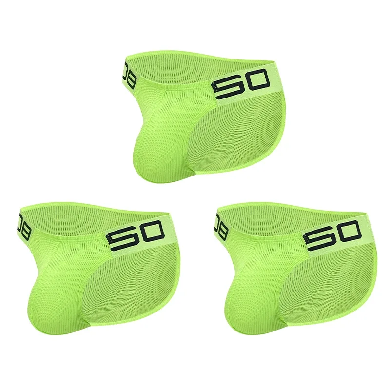 Men's Nylon Blend Mesh Breathable Briefs Horn Splice Letter Embossed Wide Elastic Waistband Fluorescent Color Sexy Underwear — image 34
