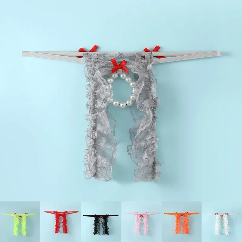 Mga Lalaki Sexy Lace Open-Crotch Low Waist Underwear Hole Pouch Thongs G-strings Briefs Puwit Hollow Thong Exposed Cock — image 5