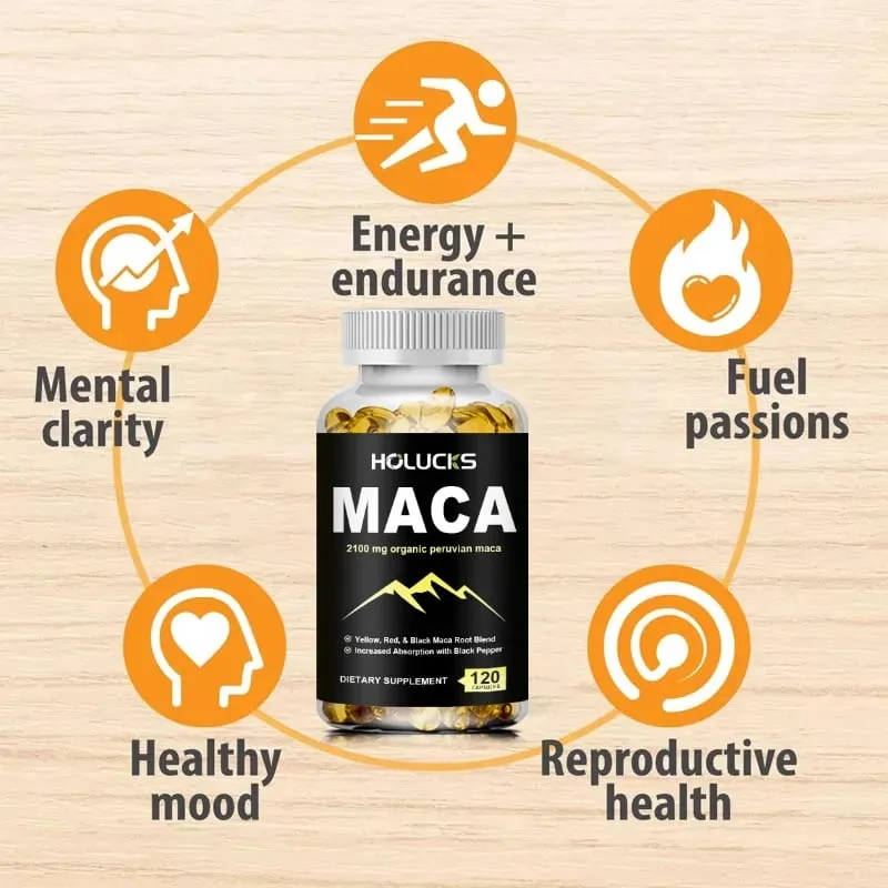 Organic Maca Root Capsules 2100mg with Black Pepper Supports Energy Endurance Mood Reproductive Health & Vitality