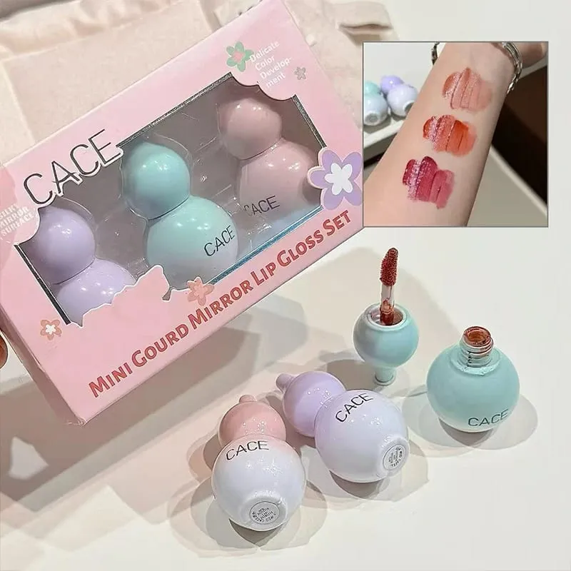 Mini Gourd Watery Mirror Lip Glaze Σετ 3 χρωμάτων Διαρκής Ενυδάτωση Water Glass Lipgloss Tint Hydrating Lip Stain Kit — image 3