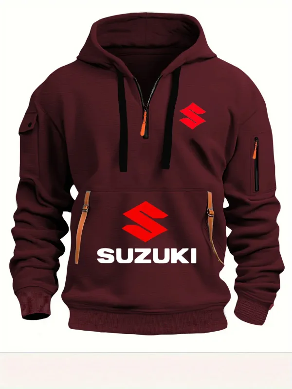 2026 New Motorcycle-style Suzuki Hoodie with Half-Zip Design and Red Logo, Unisex Workwear-style Casual Top — image 5