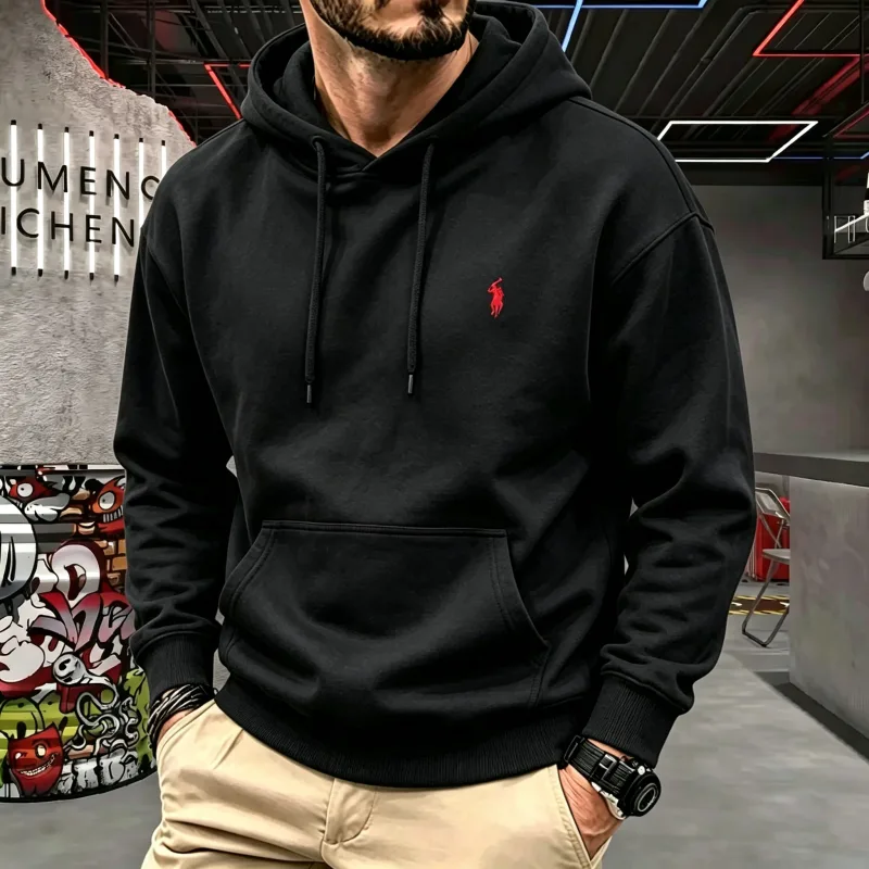 High-end na panlalaking hooded long-sleeved 2026 taglagas-taglamig maluho fashionable horse embroidery golf top casual hoodie panlalaking damit