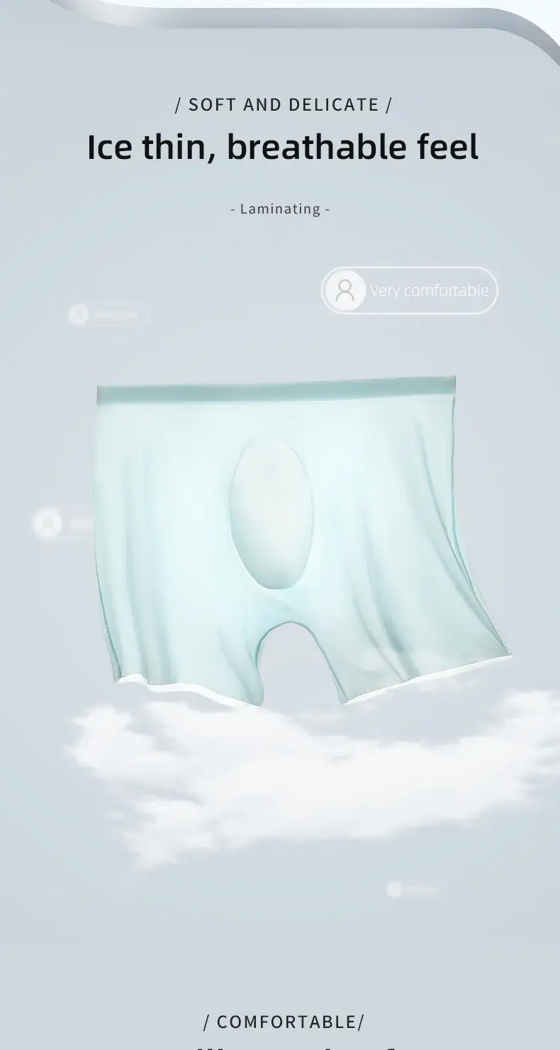 Men's Underwear 3D Molded Ice Silk Seamless Thin Boxer Briefs Extended Length Sports Summer Shorts