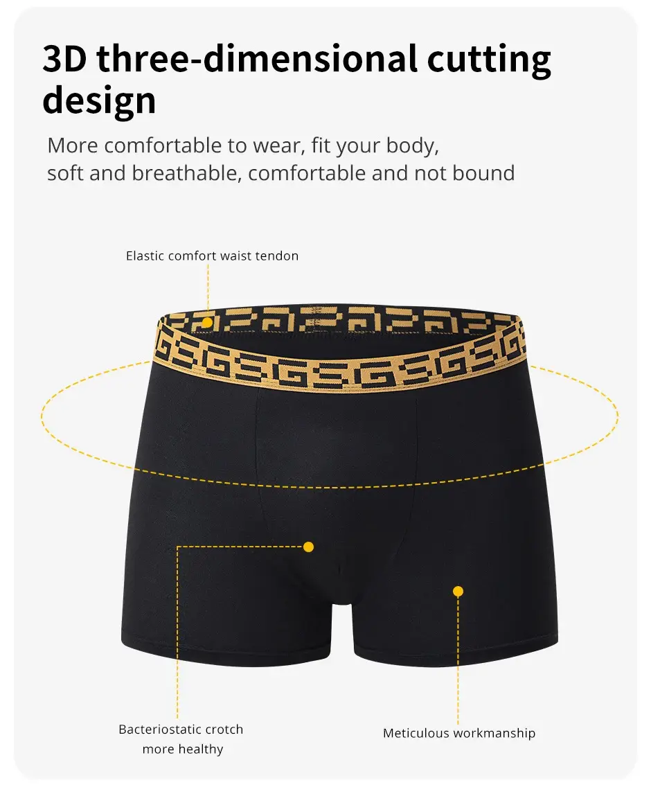 5-piece Set Of Men's Black Classic Elastic Waisted Underwear Quick Drying Comfortable Sporty Youth Trend Flat Corner Pants
