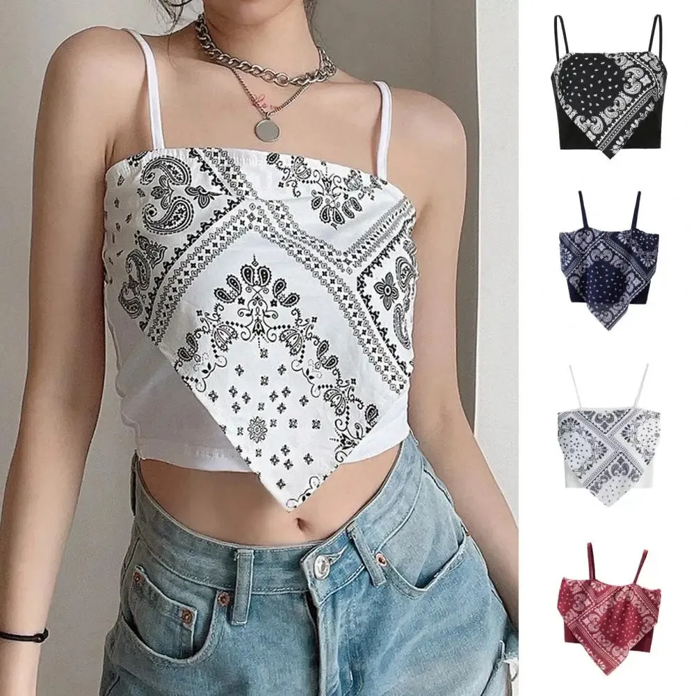 Nyári Sling Vest Négyzet nyakörv Ujjatlan Retro Nyomtatás Camisole Slim Fit Női Cami — image 8