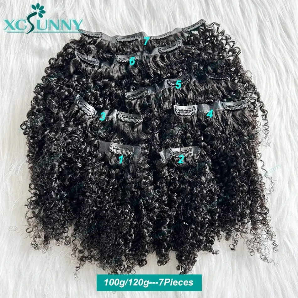 Kinky Curly Seamless Clip Ins Human Hair Burmese PU Clip In Human Hair Extensions Kinky Curly για μαύρες γυναίκες 240g Ολόσωμη κεφαλή — image 5