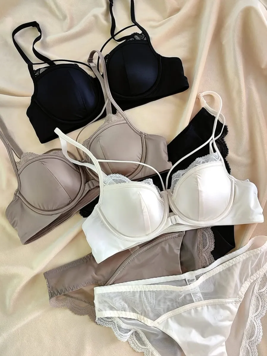 Francia elülső csat vékony csésze bralette szexi üreges női fehérnemű szett kiváló minőségű csipke Push Up melltartók légáteresztő komfort fehérnemű — image 2