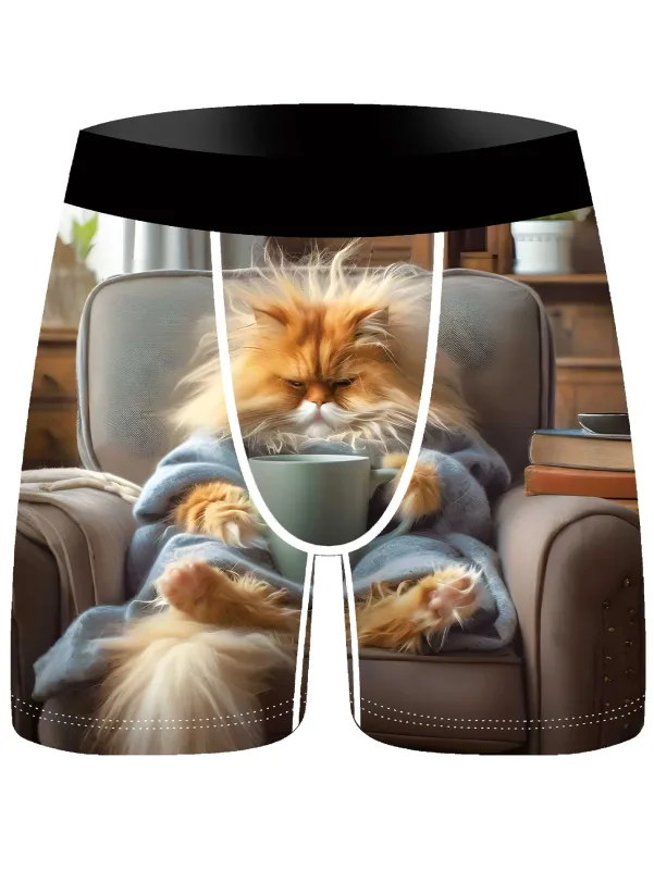 3 pçs homens boxer briefs bonito gato preguiçoso impressão 3d roupa interior macio estiramento cuecas masculinas engraçado novidade presente boxer shorts — image 3