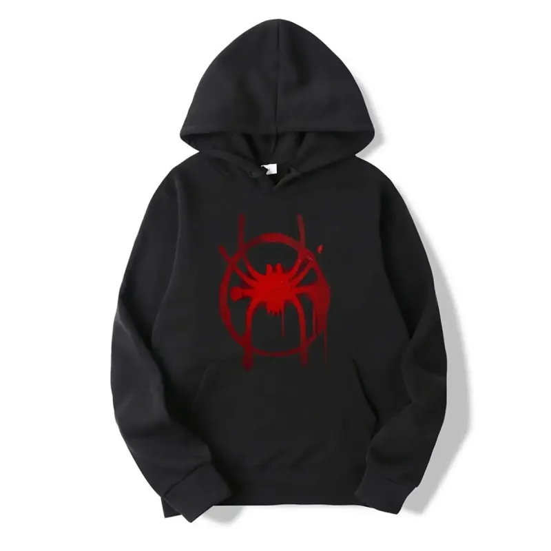 Sportkläder för män och kvinnor. Ny svart huvtröja. Miles Morales Spider Symbol Print Sweatshirt för män.