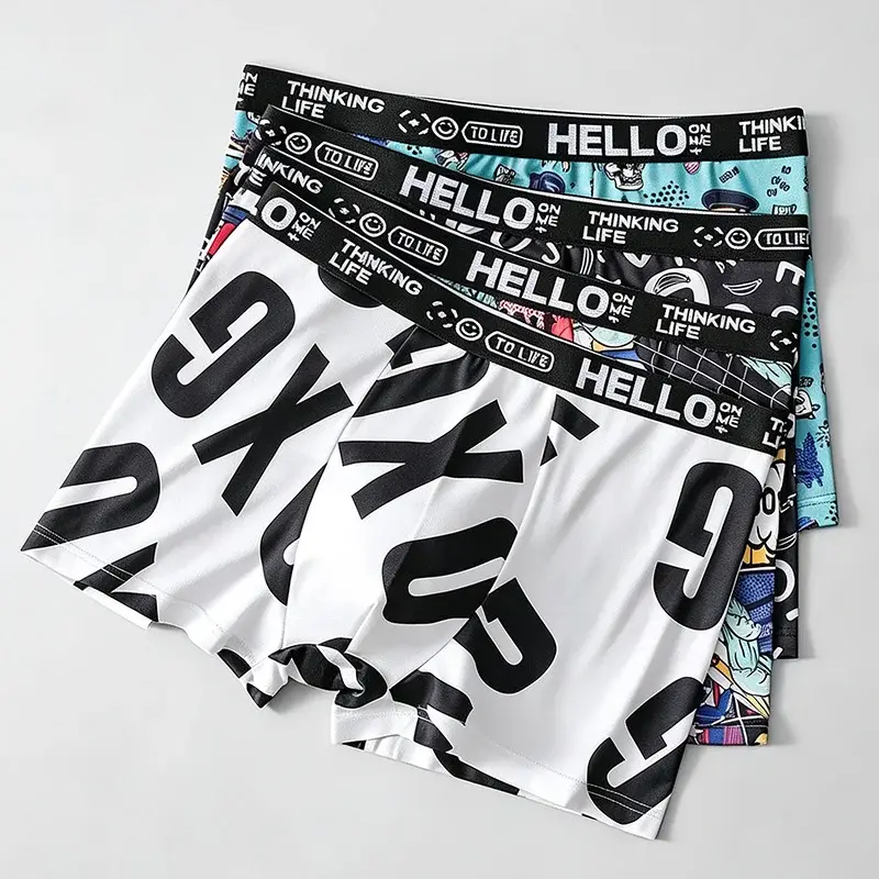 4-Piece Set! Men's Underwear! Breathable Male Trend Boxer Shorts Male Youth Print Trend Shorts — image 7