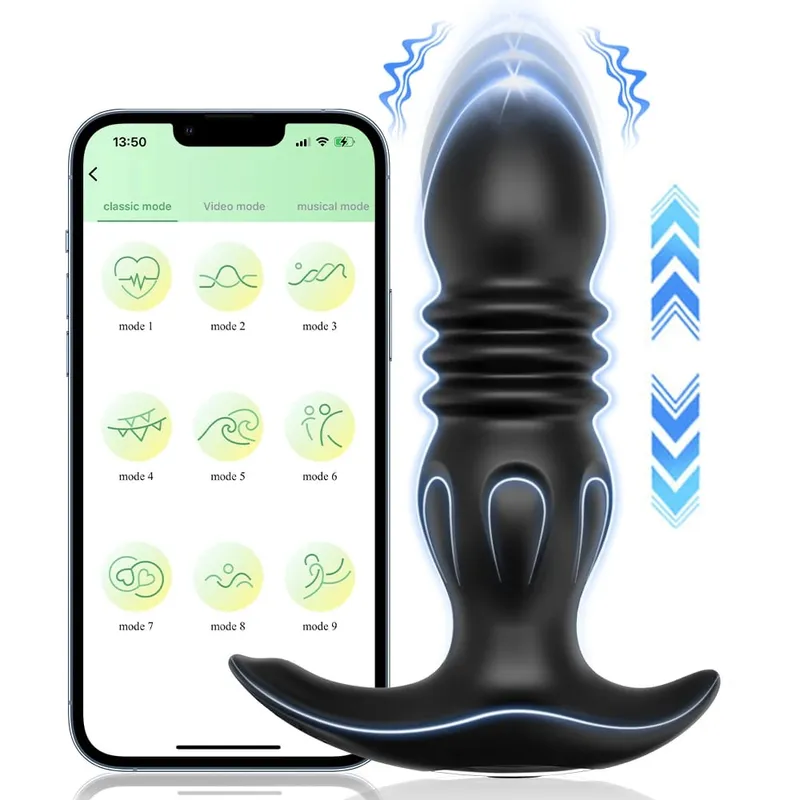 APP Control tolóerős prosztata masszírozó férfiaknak Teleszkópos anális vibrátor melegek számára.