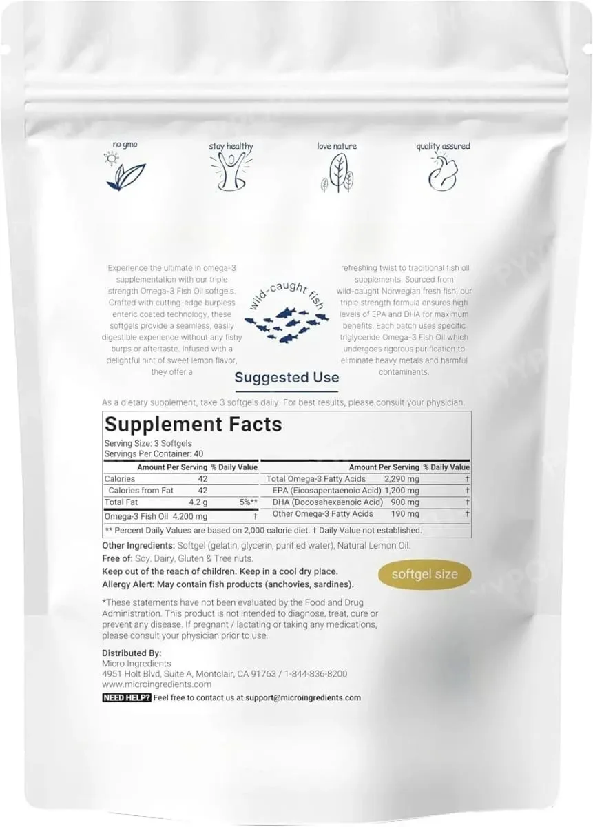 Συμπληρώματα Triple Strength Omega 3 Fish Oil 4200mg ανά μερίδα 120 μαλακές γέλη με γεύση λεμόνι Burpless EPA — image 6
