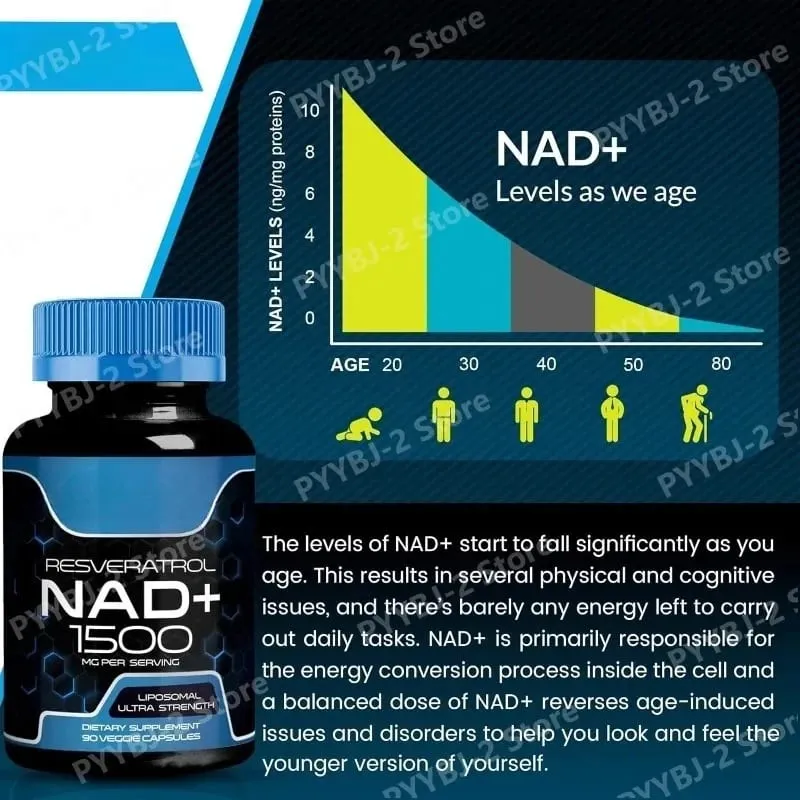 Κάψουλες NAD+ με φυτικό αντιοξειδωτικό συμπλήρωμα ρεσβερατρόλης που υποστηρίζει την ενέργεια των κυττάρων και την αντιγήρανση για γυναίκες άνδρες 90 τεμάχια