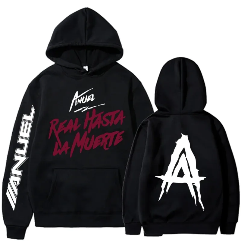 Outono velo moletom com capuz masculino anuel aa real hasta la muerte impressão moletom streetwear rapper solto pulôver casual com capuz topos