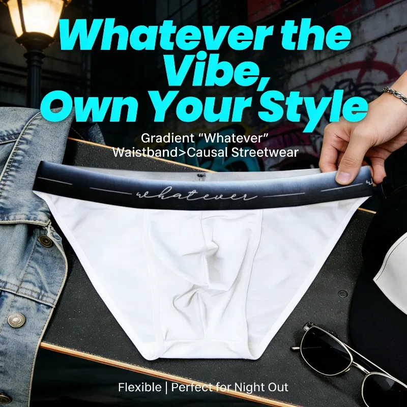 Men's Ice Silk Polyester Cheeky Briefs Ombre "Whatever" Slogan Waist Sporty Contour Fit Low-Rise Underpants Men Underwear Sexy — image 8