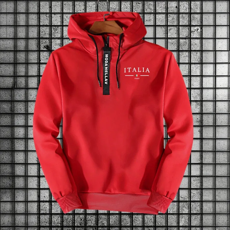 2026 New Arrival Half Zipper Hoodie Italy Fashion Hooded Long Sleeve Sweatshirts Autumn Winter Daily Casual Sports Warm Pullover — image 7