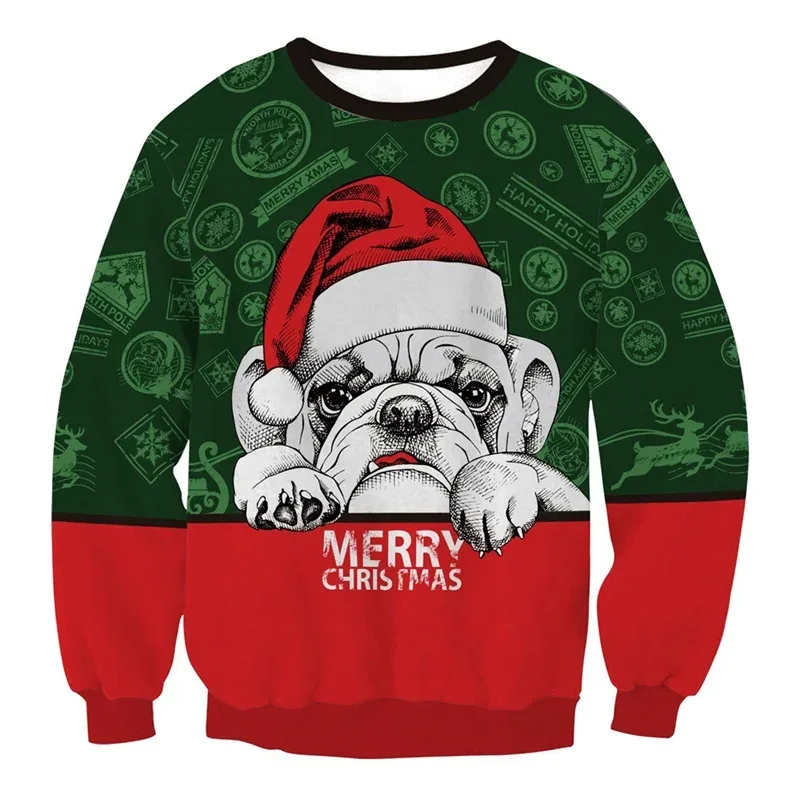 Festival Christmas Pattern Sweatshirts For Men Humping Reindeer 3D Printed Pullover Holiday Party O-Neck Hoodies Long Sleeves