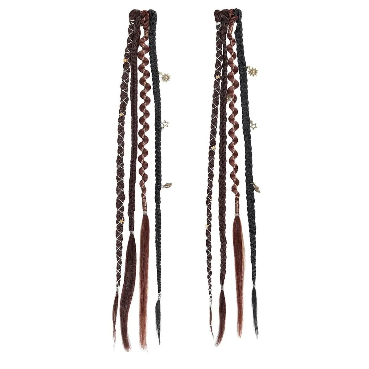 Boho Ombre bordó fonott lófarok hajhosszabbító szintetikus fonatok bohém viking hajdarabokkal női farsangi partikra — image 10