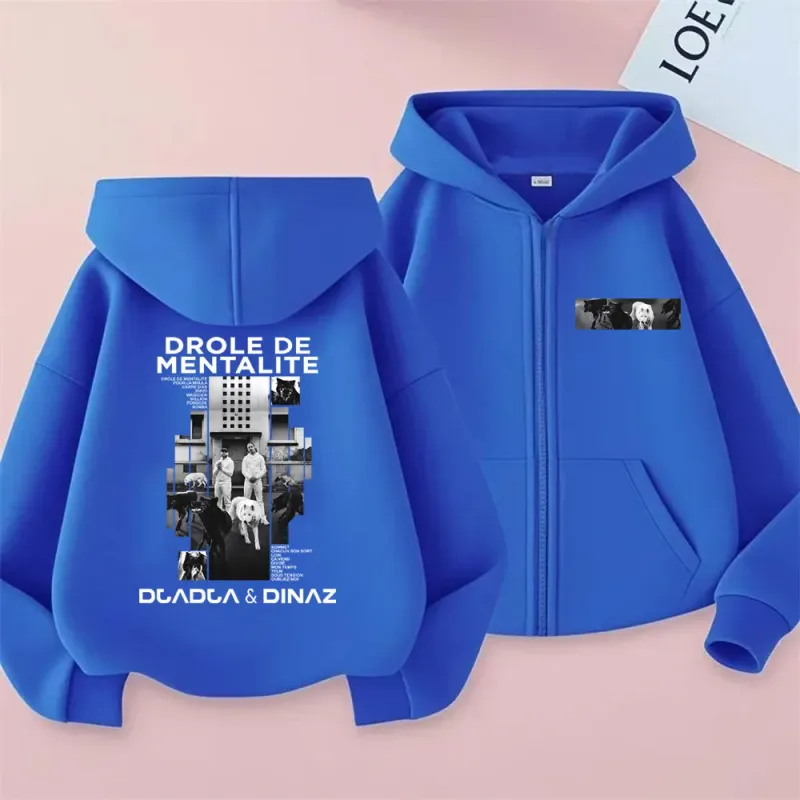 Rapper Djadja & Dinaz Drôle De Mentalité Album Zipper Hoodie Men Women Fashion Vintage Hoodies Male Casual Zip Up Jacket Coat