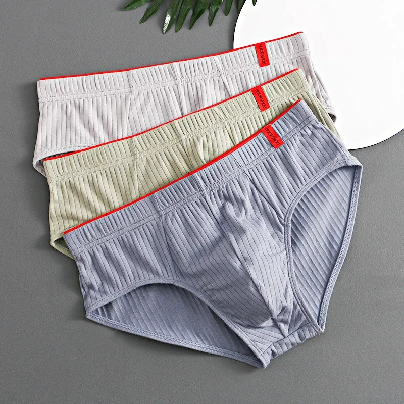 1/3 STK Herrbyxor Mellan midja Elastisk Mjuk Andas Antiseptisk U konvex randig Enfärgad Casual Herrkalsonger underkläder män — image 31