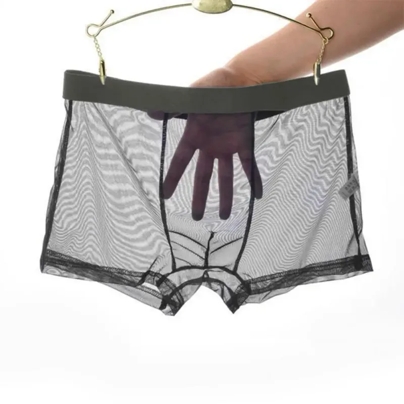 Genomskinliga boxershorts för män genomskinlig manliga kalsonger Sexiga Mesh Låg midja Is Silke Tunn Kylning Herr Trosor Herr Underkläder — image 12